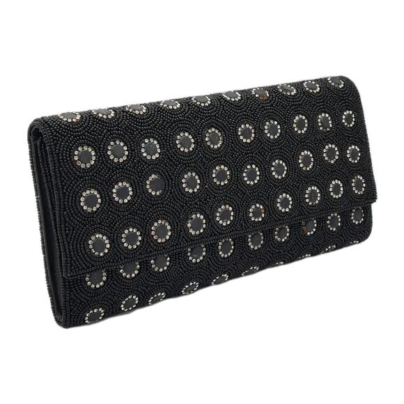 Deepa Gurnani Pattern Handmade Bead/Crystal Evening Bag Clutch Black NEW FLAWS - Picture 1 of 15